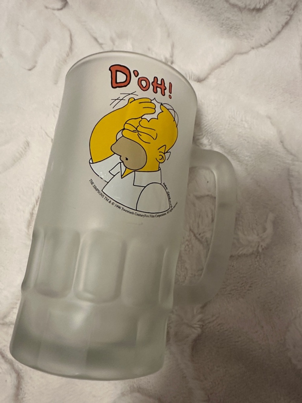 Homer Simpson 'D'oh!' Frosted Glass Beer Mug - Yellow Design 2002